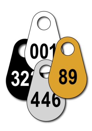 Garderobennummern aus Kunststoff graviert 80 x 50 mm.